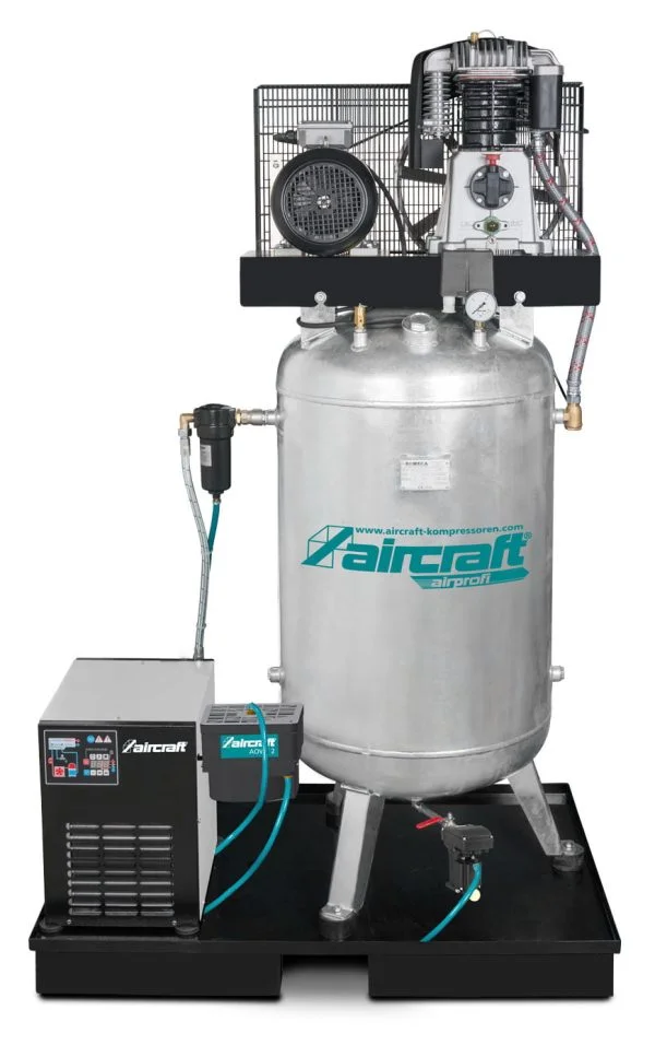 Stationärer Kolben-Kompressor (15 bar) mit Kältetrockner, Feinfilter, Kondensataufbereiter zur Öl-Wasser-Trennung und automatischem KondensatableiterAIRPROFI 703/270/15 VKK