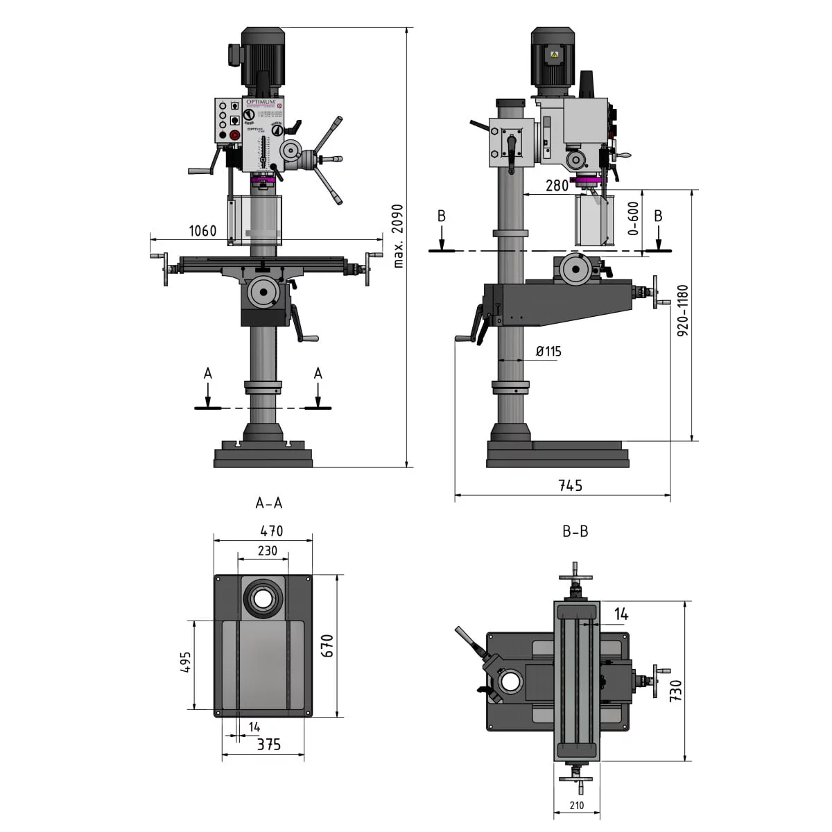 Optimum Säulen-Getriebebohrmaschine mit Kreuztisch OPTIdrill DH 40CT – Bild 5