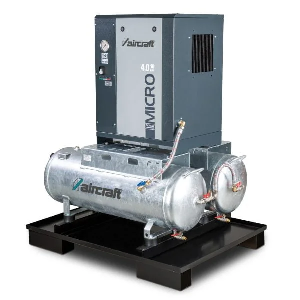 Aircraft Schraubenkompressor mit Rippenbandriemenantrieb auf 2 x 100 l Behälter A-DUO-MICRO SE 4.0-08 2x100