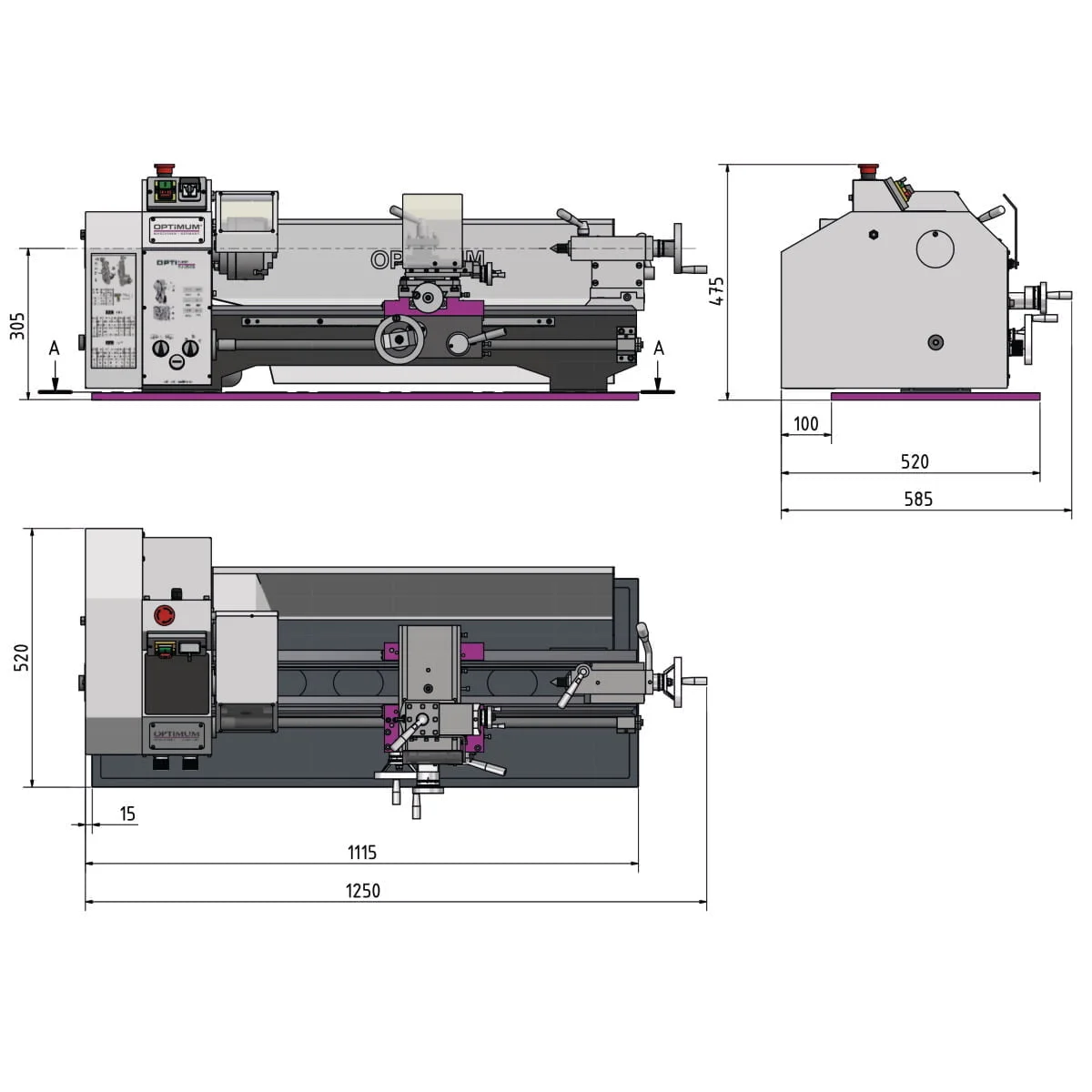 Optimum Leitspindeldrehmaschine OPTIturn TU 2506 (400 V) – Bild 5