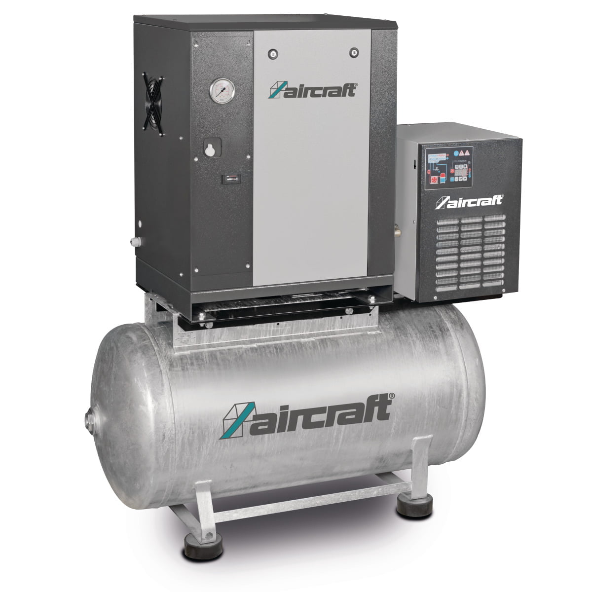 Aircraft_Schraubenkompressor-mit-Rippenbandriemenantrieb-auf-Behaelter-mit-angebautem-Kaeltetrockner_4.0-08-200-K-5 Aircraft Schraubenkompressor mit Rippenbandriemenantrieb auf Behälter mit angebautem Kältetrockner A-MICRO SE 4.0-08-200 K – Bild 1