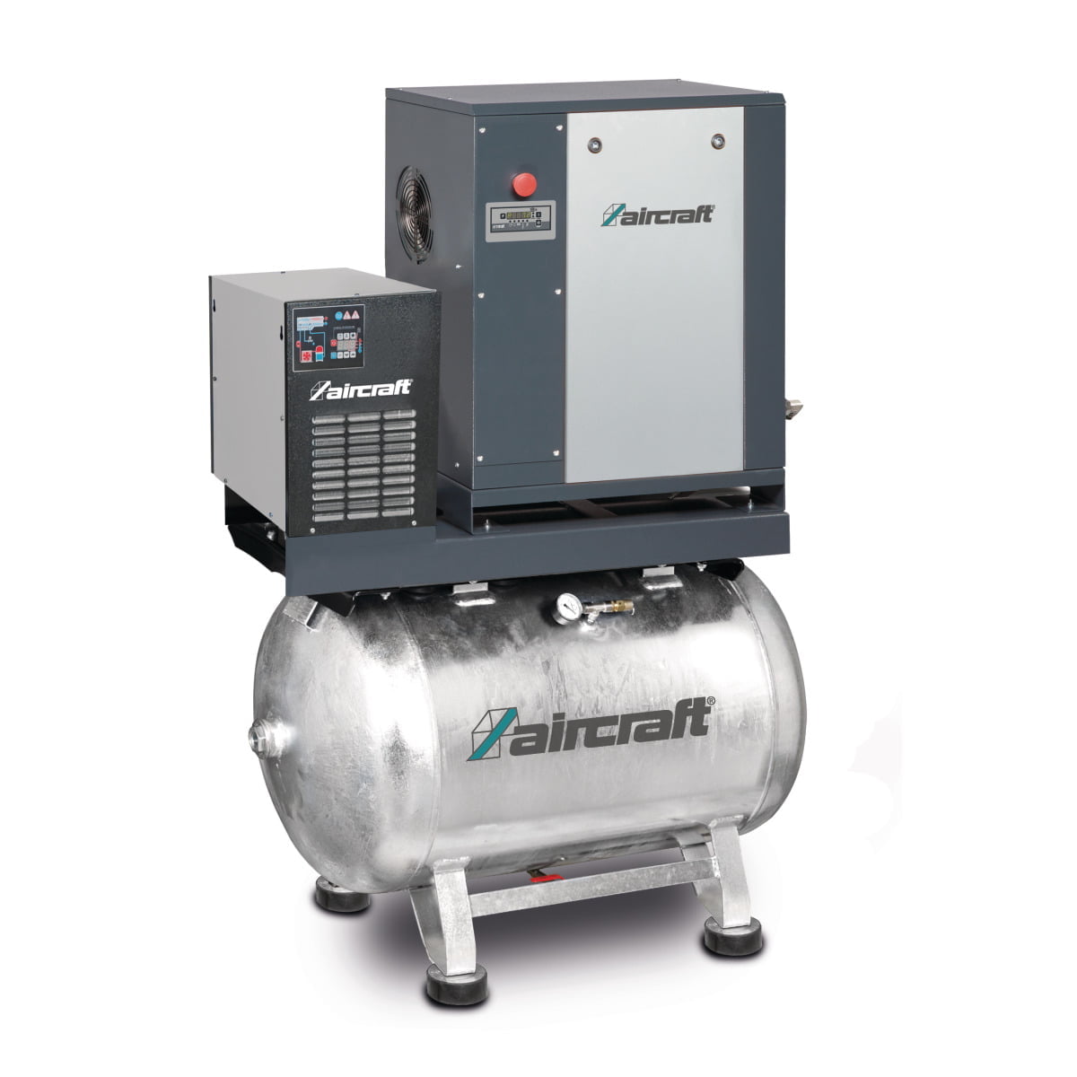 Aircraft_Schraubenkompressor-mit-Rippenbandriemenantrieb-auf-Behaelter-mit-angebautem-Kaeltetrockner_5.5-08-270-K-5 Aircraft Schraubenkompressor mit Rippenbandriemenantrieb auf Behälter mit angebautem Kältetrockner A-MICRO 5.5-08-270 K – Bild 1