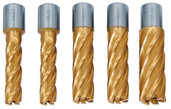Bernardo HSS-Kernbohrer CDL, TiN-beschichtet, 14/18/22 mm, Bohrtiefe 50 mm, 5 tlg. -1