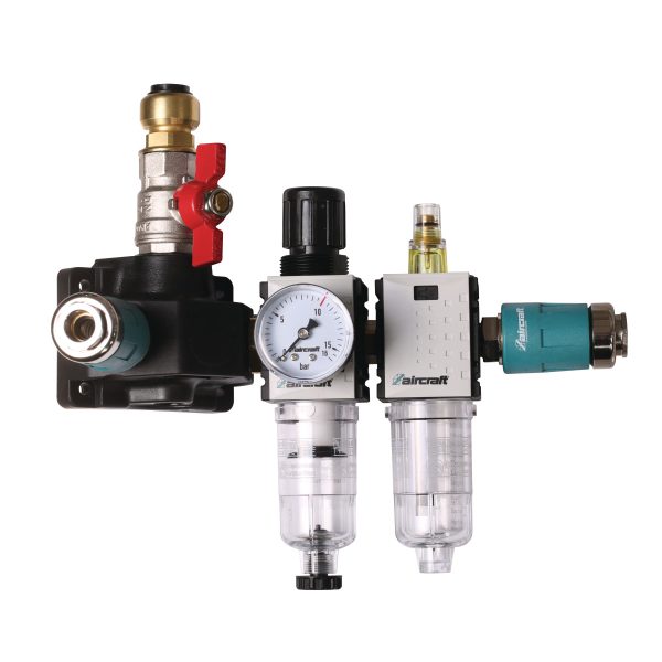 Aircraft Endverteilerdose mit zwei Sicherheitskupplungen, Absperrhahn und Filterdruckregler und Nebelöler 12 bar 18 mm -1