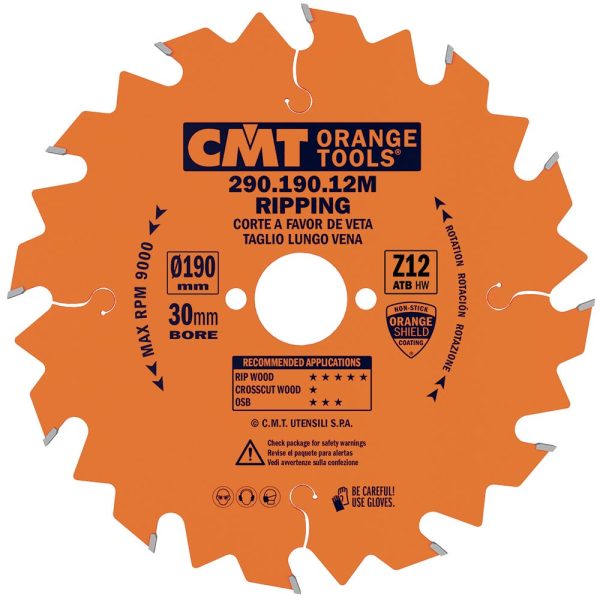CMT Orange Sägeblatt für Längsschnitte - D190x30 Z12 HW -1