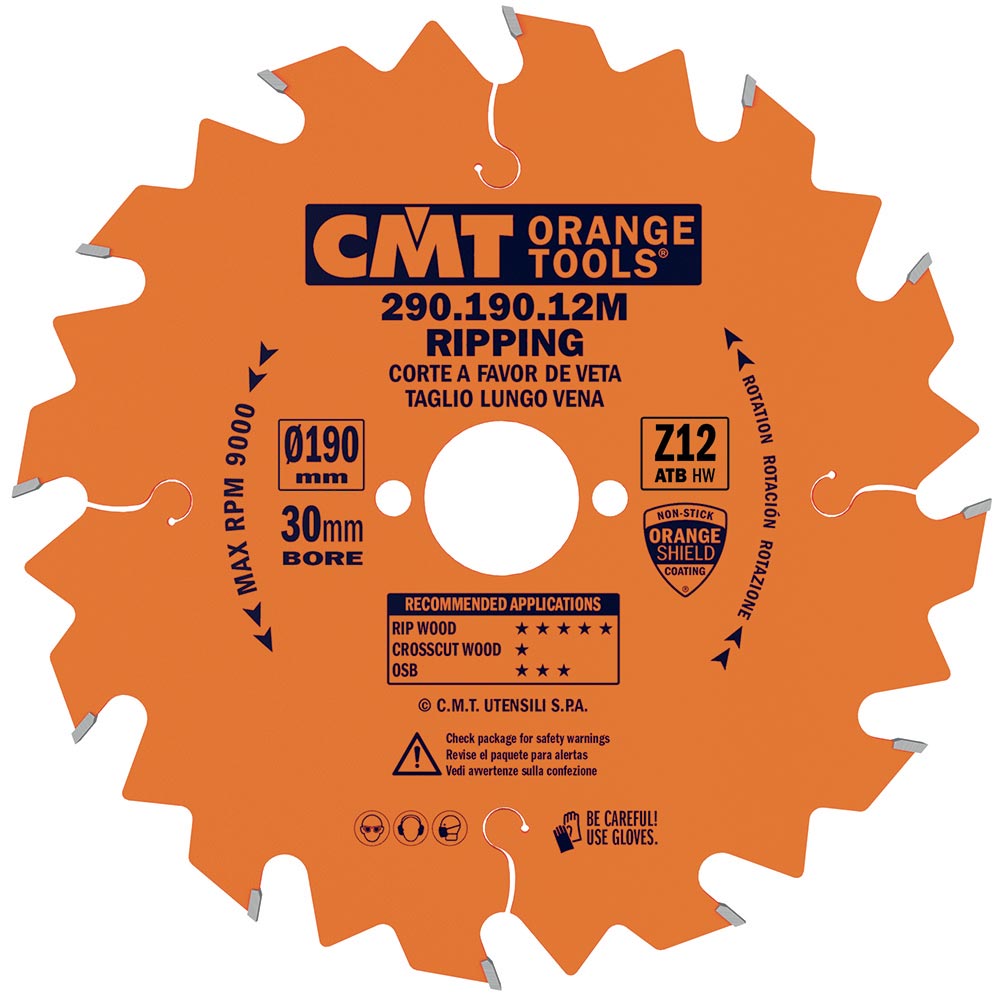 CMT Orange Sägeblatt für Längsschnitte - D190x30 Z12 HW-1 CMT Orange Sägeblatt für Längsschnitte - D190x30 Z12 HW -1