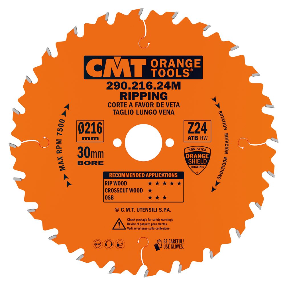 CMT Orange Sägeblatt für Längsschnitte - D216x30 Z24 HW-1 CMT Orange Sägeblatt für Längsschnitte - D216x30 Z24 HW -1