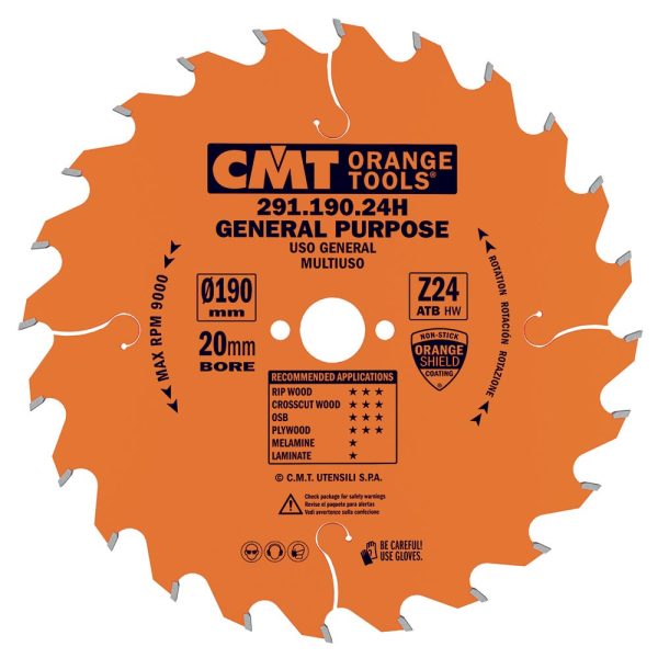 CMT Orange Kreissägeblätter für Querschnitte - D190x2,6 d16 Z24 HW -1