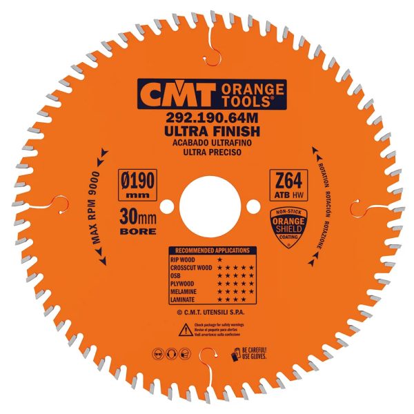 CMT Orange Kreissägeblätter für Querschnitte, für Handkreissägen - D190x2,4 d20 Z48 HW Festool -1
