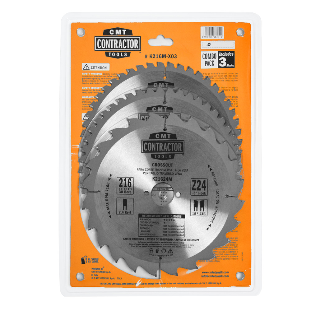 CMT Contractor Kreissägeblätter in Combo-pack - D216x2,4 d30 Z24+Z48 HW, 3 st.-1 CMT Contractor Kreissägeblätter in Combo-pack - D216x2,4 d30 Z24+Z48 HW, 3 st. -1