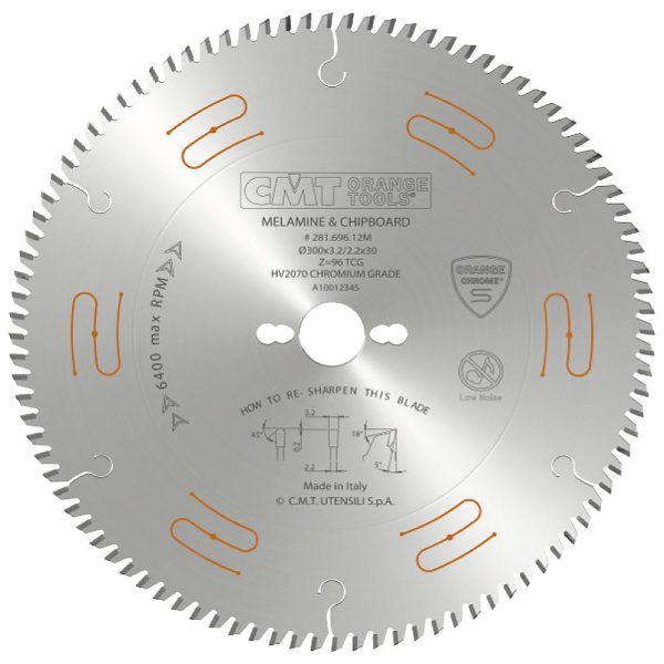 CMT CHROME Industrielle geräuschgedämpfte Kreissägeblätter aus Chrom mit trapezförmigen Zähnen und MDF - D250x3,2 d30 Z80 HW -1