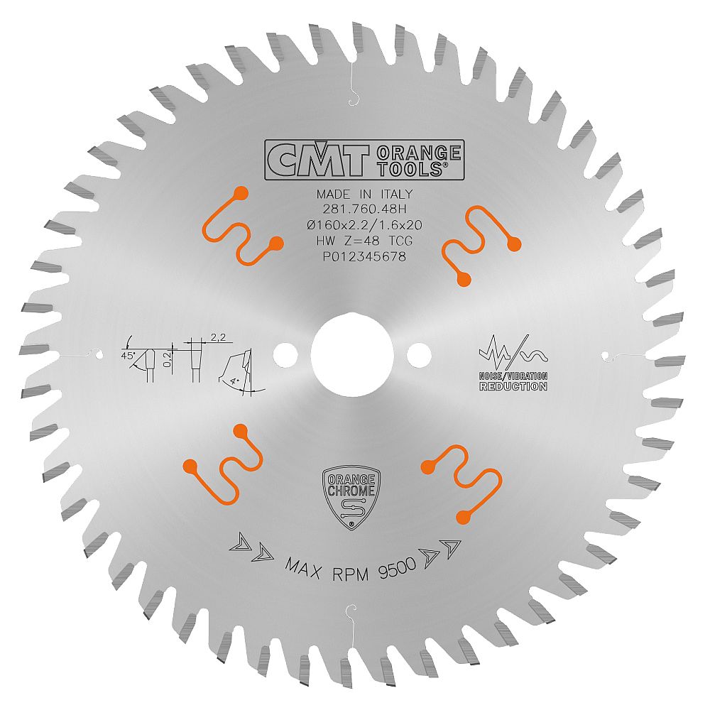 CMT CHROME Industrial geräuschgedämpfte Kreissägeblatt aus Chrom mit Trapezzahn für Spanholz und MDF - D160x2,2 d20 Z48 HW-1 CMT CHROME Industrial geräuschgedämpfte Kreissägeblatt aus Chrom mit Trapezzahn für Spanholz und MDF - D160x2,2 d20 Z48 HW -1