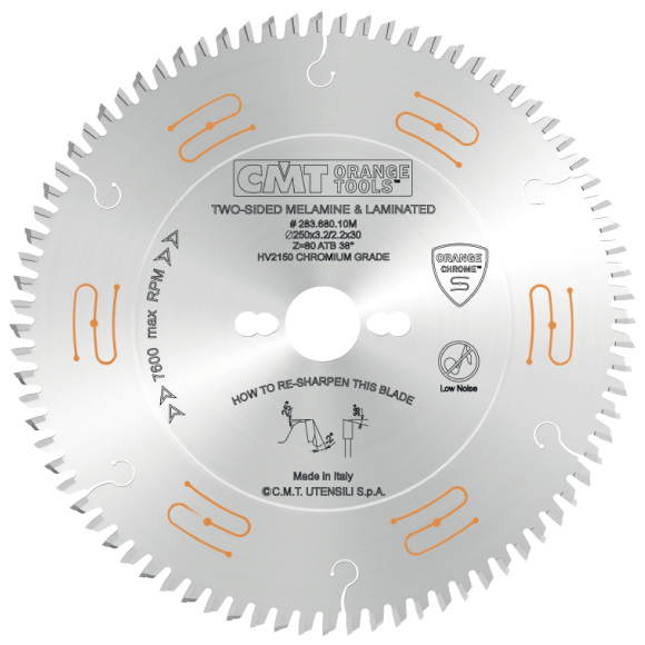 CMT CHROME C283 Industrielle geräuschgedämpfte Kreissägeblätter aus Chrom für Melamin und Laminat - D250x3,2 d30 Z80 HW -1