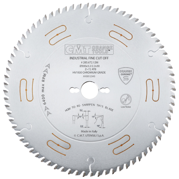CMT CHROME Industrielle geräuschgedämpfte Kreissägeblätter - D300x3,2 d30 Z72 HW Low Noise, Crosscuts -1