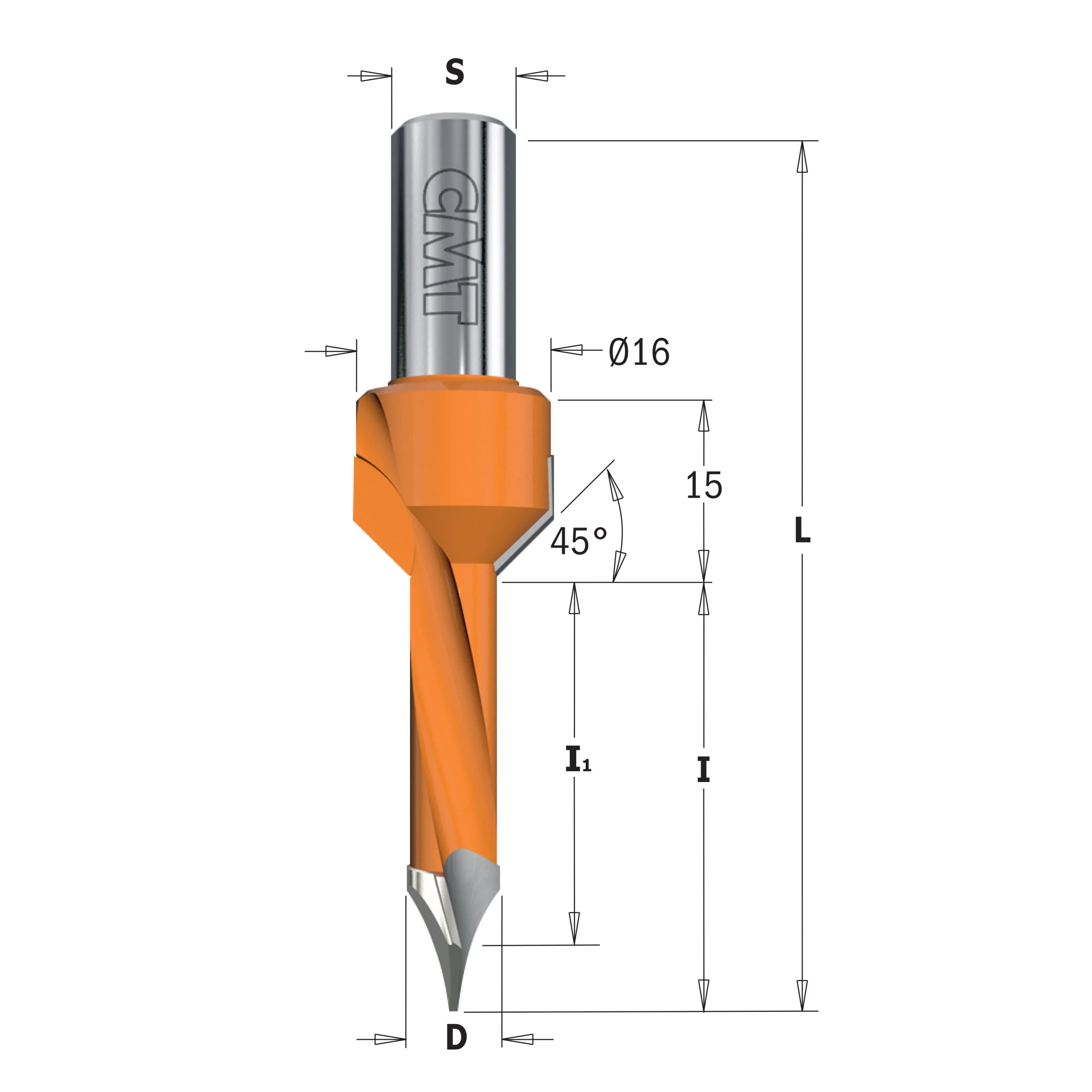 CMT 378 Dübelbohrer für Durchgangslöcher mit Senker S10 L70 HW - D10x35 D2=16 S=10x20 LH -2
