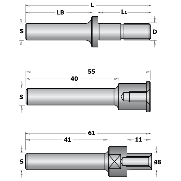 CMT C824 Nutenfräserdorn mit Abstandshalter - S=12,7mm, D=M8, L1=40 -1