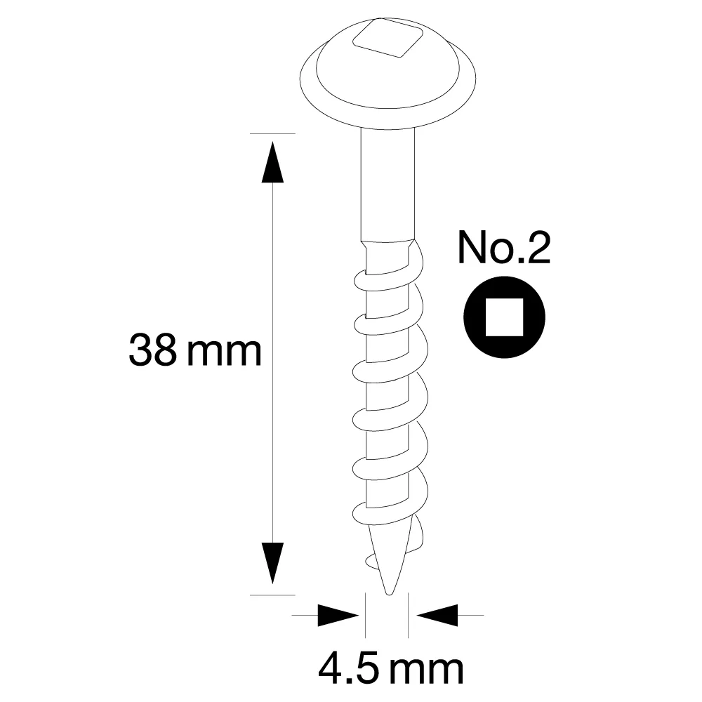 Pocket Hole Schrauben - 4,5x38mm, Grobgewinde, Tellerkopf, 200 Stk -4