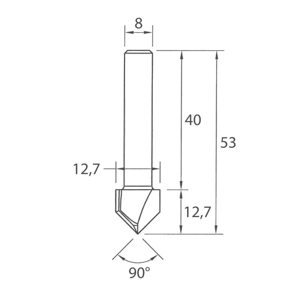 M115 V-Nutfräser - 90° D12,7x12,7 L53 S=8 HW -4