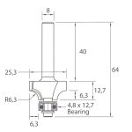 M138 Abrundfräser - R6,3 D25,3x12,7 L64 S=8 HW -6