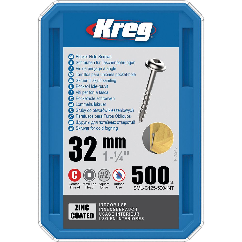 Kreg Verzinkt Maxi-Loc Pocket-Hole Schrauben - 32 mm, grobgewinde, 500 Stück-1 Kreg Verzinkt Maxi-Loc Pocket-Hole Schrauben - 32 mm, grobgewinde, 500 Stück -1