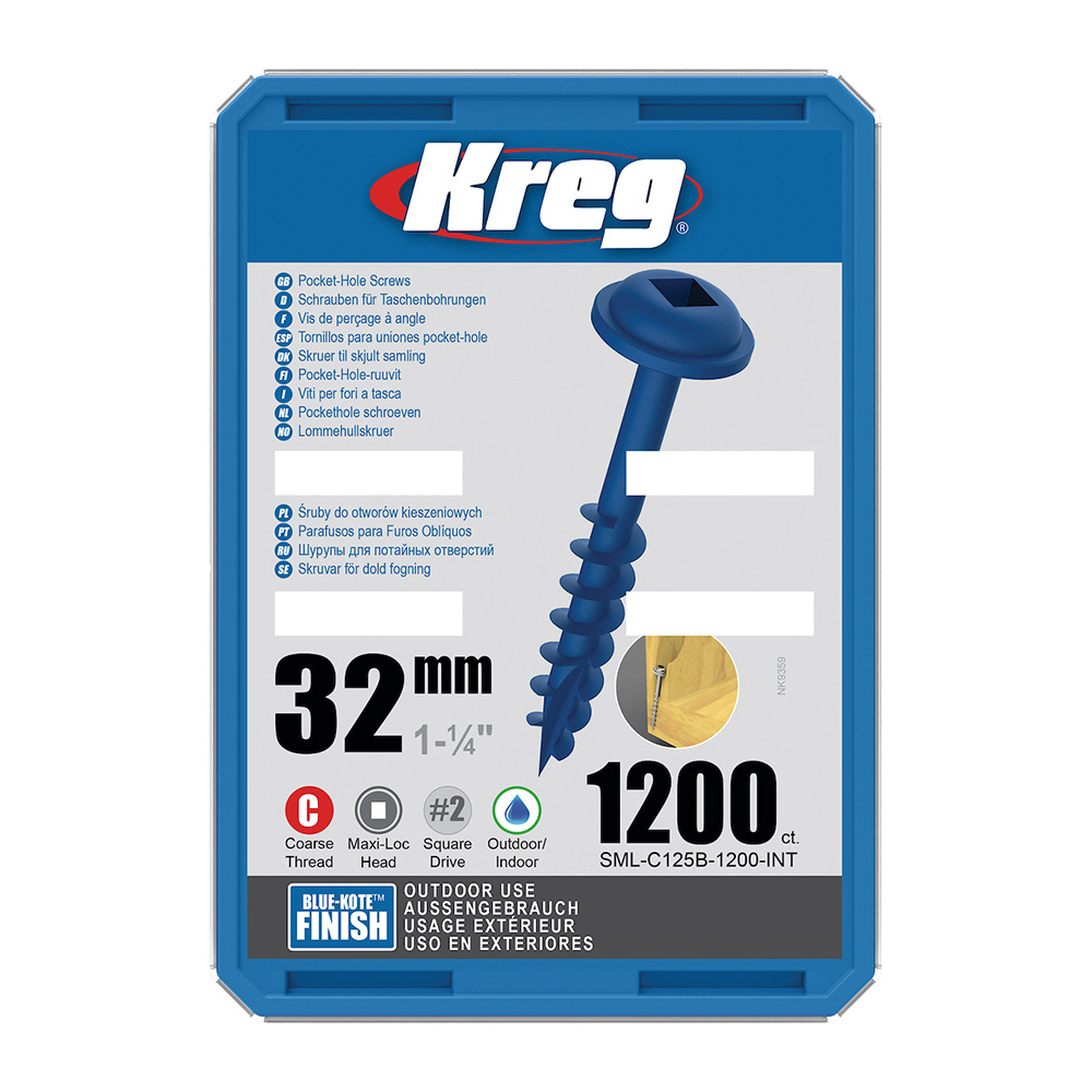 Kreg Blue-Kote Maxi-Loc Pocket-Hole Schrauben - 32 mm, grobgewinde, 1200 Stück-1 Kreg Blue-Kote Maxi-Loc Pocket-Hole Schrauben - 32 mm, grobgewinde, 1200 Stück -1