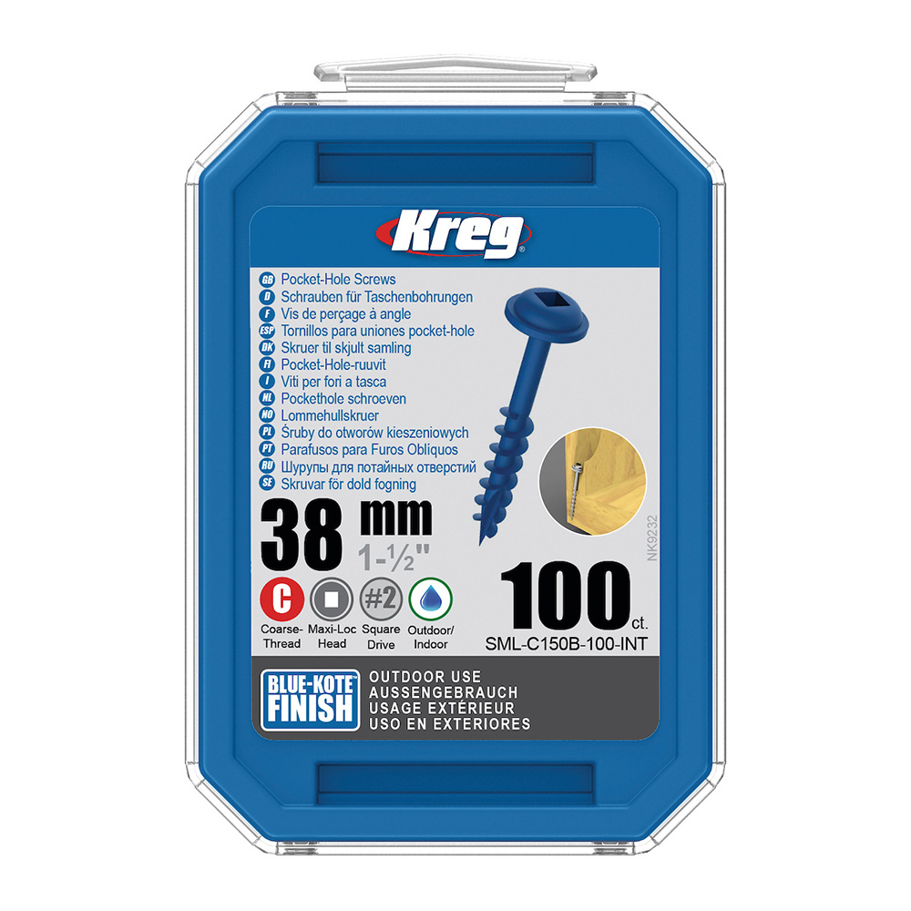 Kreg Blue-Kote Maxi-Loc Pocket-Hole Schrauben - 38 mm, grobgewinde, 100 Stück-1 Kreg Blue-Kote Maxi-Loc Pocket-Hole Schrauben - 38 mm, grobgewinde, 100 Stück -1