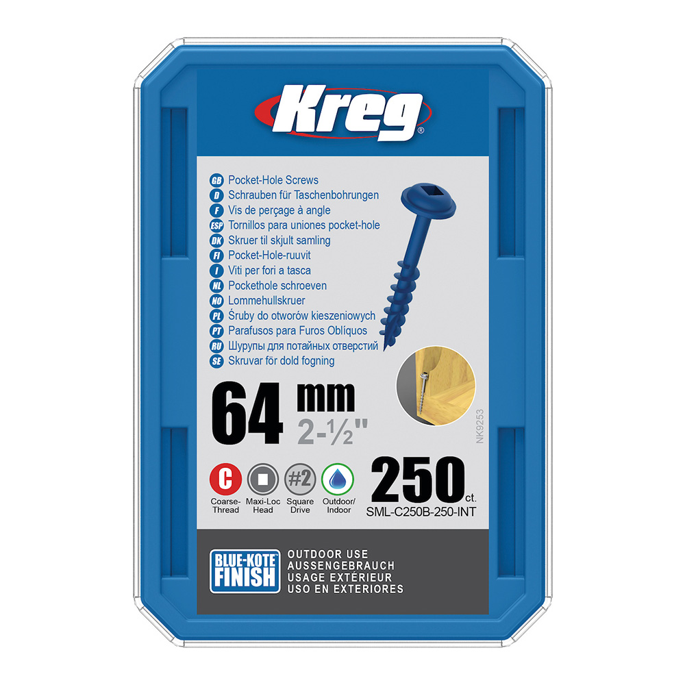 Kreg Blue-Kote Maxi-Loc Pocket-Hole Schrauben - 64 mm, grobgewinde, 250 Stück-1 Kreg Blue-Kote Maxi-Loc Pocket-Hole Schrauben - 64 mm, grobgewinde, 250 Stück -1