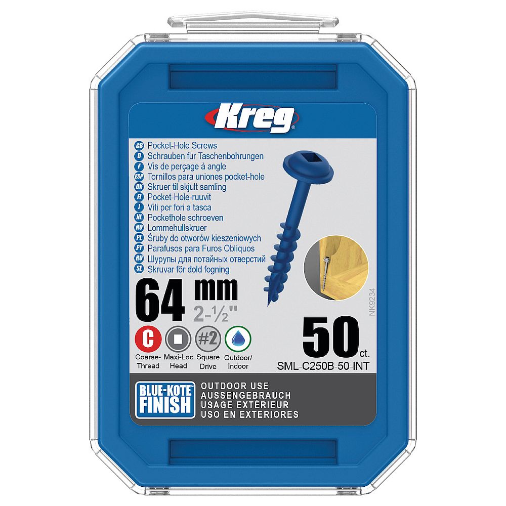 Kreg Blue-Kote Maxi-Loc Pocket-Hole Schrauben - 64 mm, grobgewinde, 50 Stück-1 Kreg Blue-Kote Maxi-Loc Pocket-Hole Schrauben - 64 mm, grobgewinde, 50 Stück -1