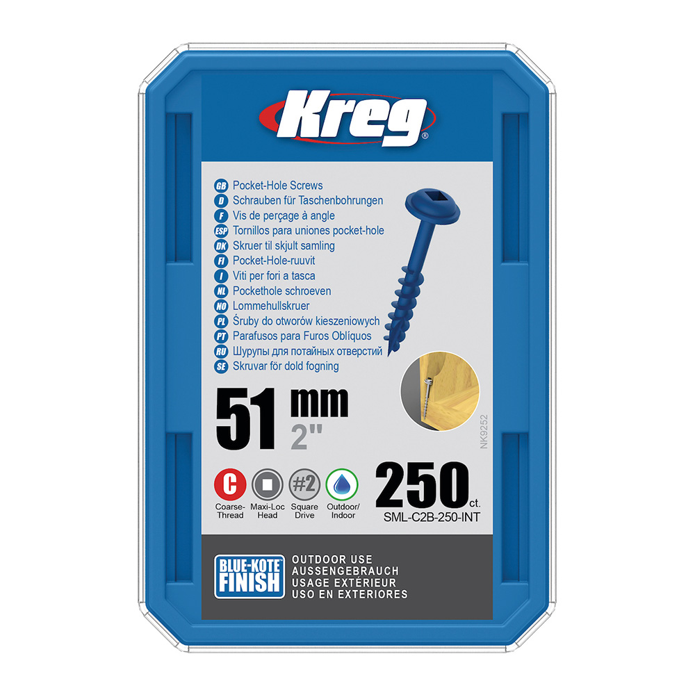 Kreg Blue-Kote Maxi-Loc Pocket-Hole Schrauben - 51 mm, grobgewinde, 250 Stück-1 Kreg Blue-Kote Maxi-Loc Pocket-Hole Schrauben - 51 mm, grobgewinde, 250 Stück -1