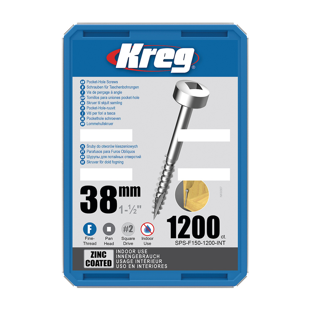 Kreg Verzinkt Flachkopf Pocket-Hole Schrauben - 38 mm, feingewinde, 1200 Stück-1 Kreg Verzinkt Flachkopf Pocket-Hole Schrauben - 38 mm, feingewinde, 1200 Stück -1