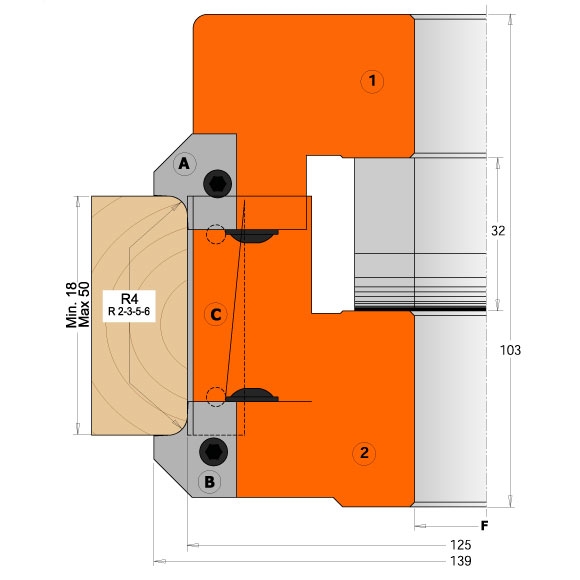 CMT Messer für C694005 - Messerpaar R5+45° prof.B5 untere -1