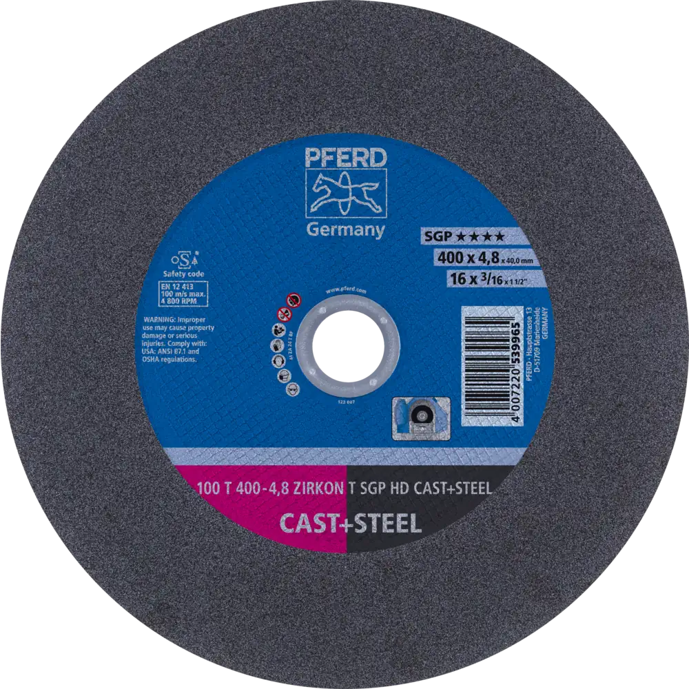 Pferd Tools PFERD TOOLS Stationäre Trennscheibe T 400x4,8x40mm "sehr hart" HD CAST+STEEL für Guss/Stahl 100m/s-1 Product picture Primär-Darstellung