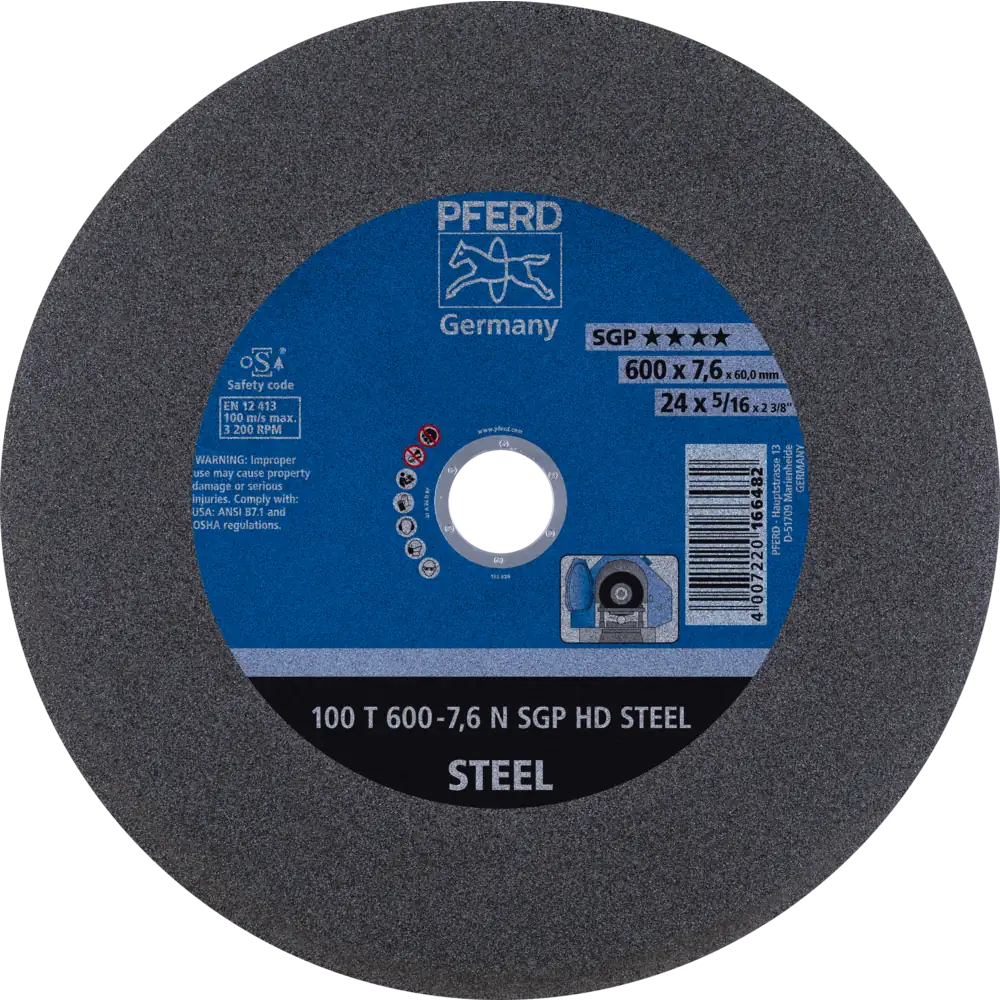 Pferd Tools PFERD TOOLS Stationäre Trennscheibe T 600x7,6x60mm "weich" HD STEEL für Stahl 100m/s-1 Product picture Primär-Darstellung