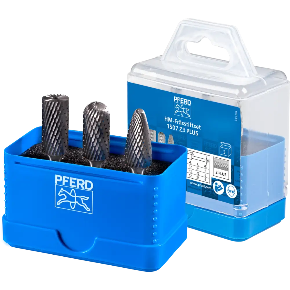 Pferd Tools PFERD TOOLS Hartmetall Frässtift Set 1507 Zahnung 3 PLUS 3-tlg. Ø 12mm Schaft-Ø 6 mm universal mittel kreuzverzahnt-1 Product picture Primär-Darstellung