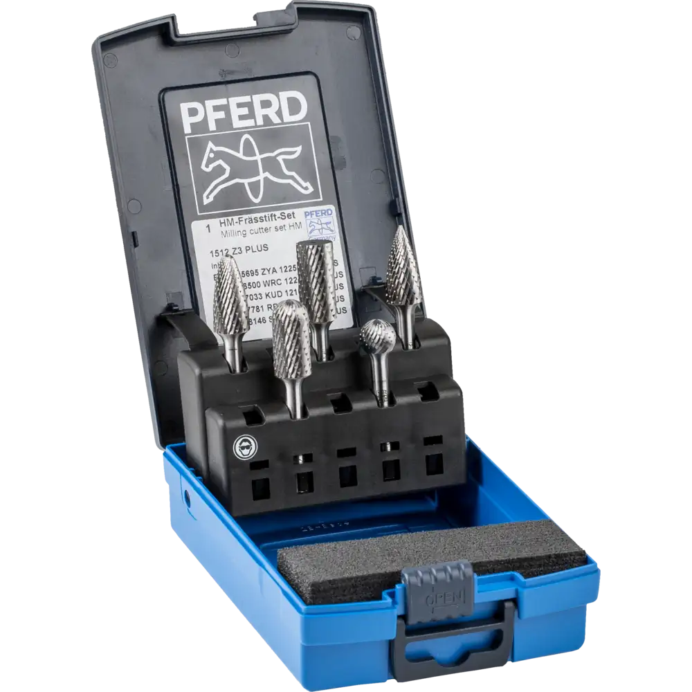 Pferd Tools PFERD TOOLS Hartmetall Frässtift Set 1512 Zahnung 3 PLUS 5-tlg. Schaft-Ø 6 mm univ. mittel kreuzverzahnt-1 Product picture Primär-Darstellung
