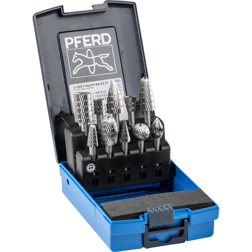 Pferd Tools PFERD TOOLS HSS Frässtift Set 82 10-tlg. Zahnung 3 Ø 16/12/10mm Schaft-Ø 6mm universal mittel fein-1 Product picture Primär-Darstellung