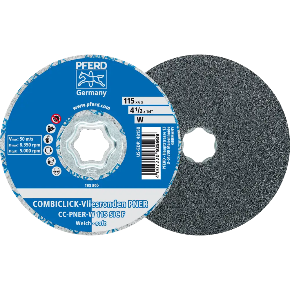 Pferd Tools PFERD TOOLS COMBICLICK verpresste Vliesronde CC PNER Ø 115 mm Weich SIC Fein für Finish-1 Product picture Primär-Darstellung
