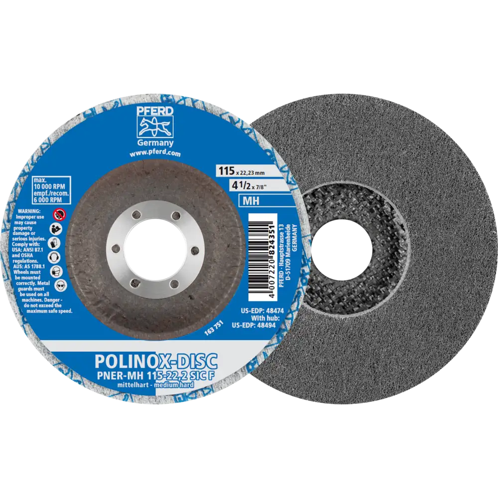 Pferd Tools PFERD TOOLS POLINOX verpresste Vlies-Disc PNER Ø 115 mm Bohrung-Ø 22,23 mm Mittehart SIC Fein für Finish-1 Product picture Primär-Darstellung