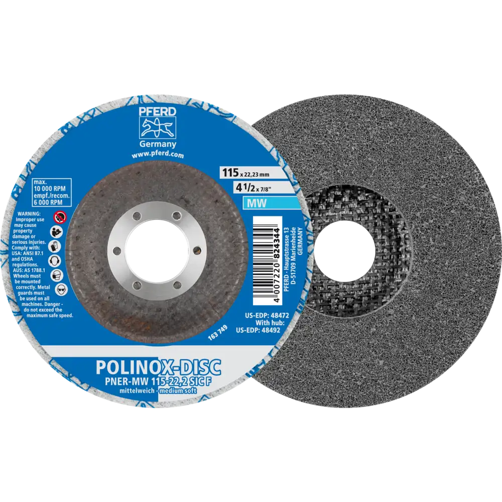 Pferd Tools PFERD TOOLS POLINOX verpresste Vlies-Disc PNER Ø 115 mm Bohrung-Ø 22,23 mm Mittelweich SIC Fein für Finish-1 Product picture Primär-Darstellung