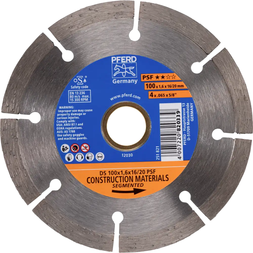 Pferd Tools PFERD TOOLS Diamant-Trennscheibe DS 100x1,6x16/20 mm PSF für schnelles Trennen von Stein und Beton-1 Product picture Primär-Darstellung
