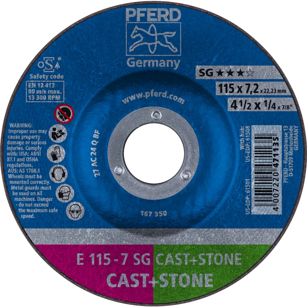Pferd Tools PFERD TOOLS Schruppscheibe E 115x7,2x22,23 mm Leistungslinie SG CAST+STONE für Guss/Stein-1 Product picture Primär-Darstellung