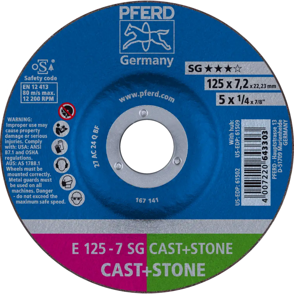 Pferd Tools PFERD TOOLS Schruppscheibe E 125x7,2x22,23 mm Leistungslinie SG CAST+STONE für Guss/Stein-1 Product picture Primär-Darstellung