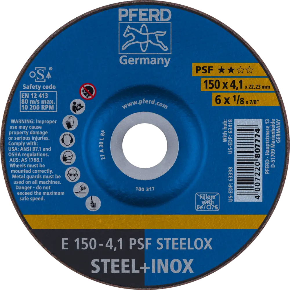 Pferd Tools PFERD TOOLS Schruppscheibe E 150x4,1x22,23 mm Universallinie PSF STEELOX für Stahl/Edelstahl-1 Product picture Primär-Darstellung