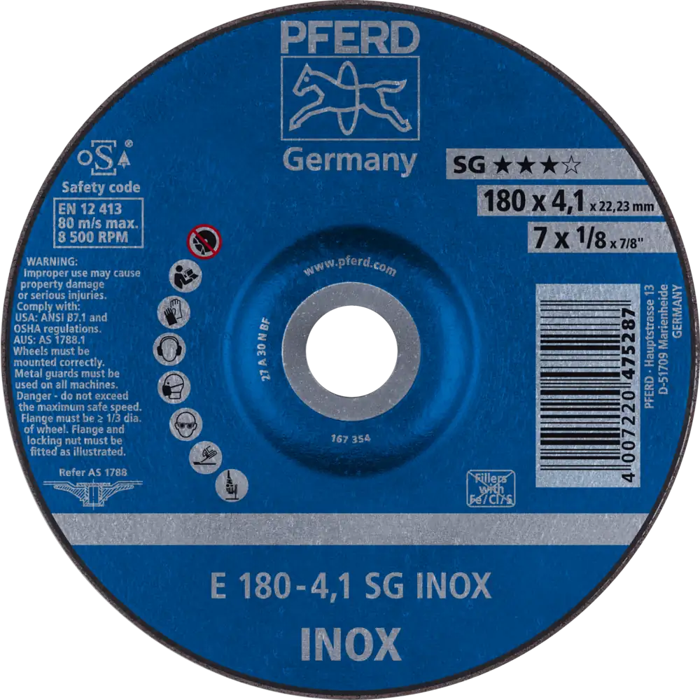 Pferd Tools PFERD TOOLS Schruppscheibe E 180x4,1x22,23 mm Leistungslinie SG INOX für Edelstahl-1 Product picture Primär-Darstellung