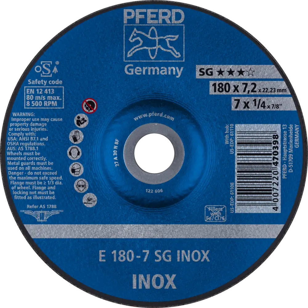 Pferd Tools PFERD TOOLS Schruppscheibe E 180x7,2x22,23 mm Leistungslinie SG INOX für Edelstahl-1 Product picture Primär-Darstellung