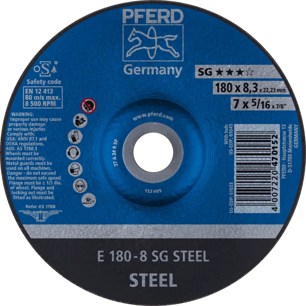 Pferd Tools PFERD TOOLS Schruppscheibe E 180x8,3x22,23 mm Leistungslinie SG STEEL für Stahl-1 Product picture Primär-Darstellung