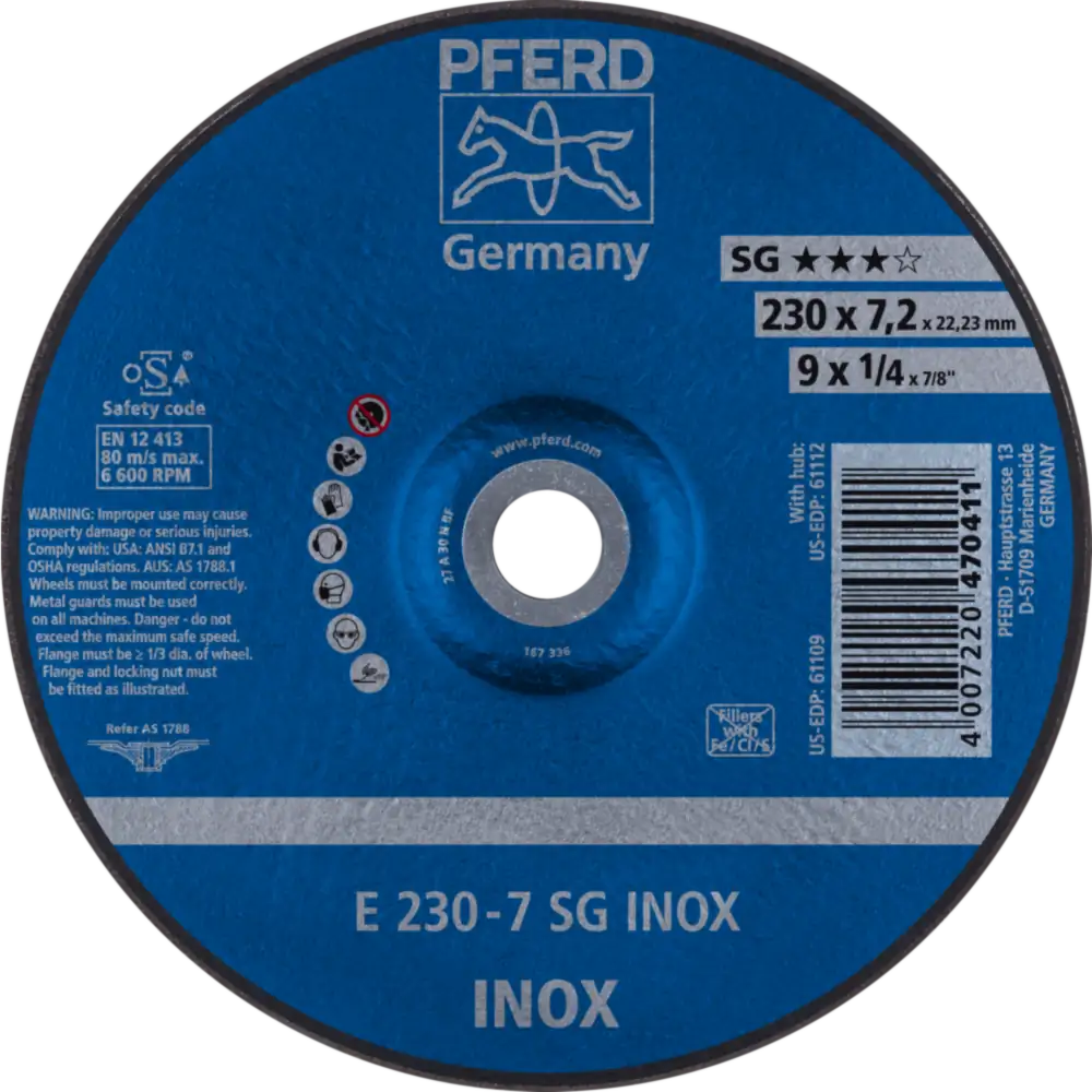 Pferd Tools PFERD TOOLS Schruppscheibe E 230x7,2x22,23 mm Leistungslinie SG INOX für Edelstahl-1 Product picture Primär-Darstellung