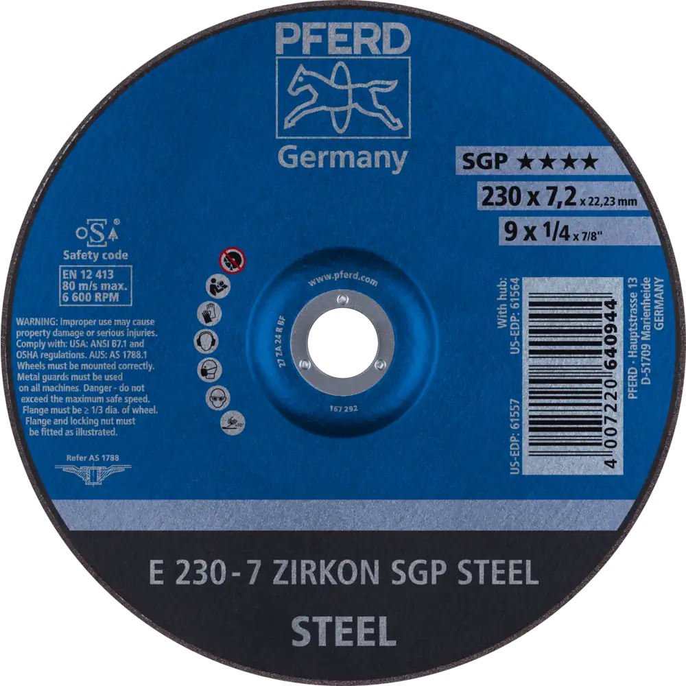Pferd Tools PFERD TOOLS Schruppscheibe E 230x7,2x22,23 mm ZIRKON Speziallinie SGP STEEL für Stahl-1 Product picture Primär-Darstellung