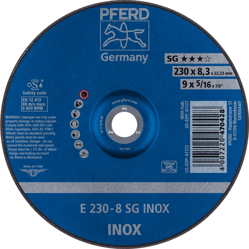 Pferd Tools PFERD TOOLS Schruppscheibe E 230x8,3x22,23 mm Leistungslinie SG INOX für Edelstahl-1 Product picture Primär-Darstellung