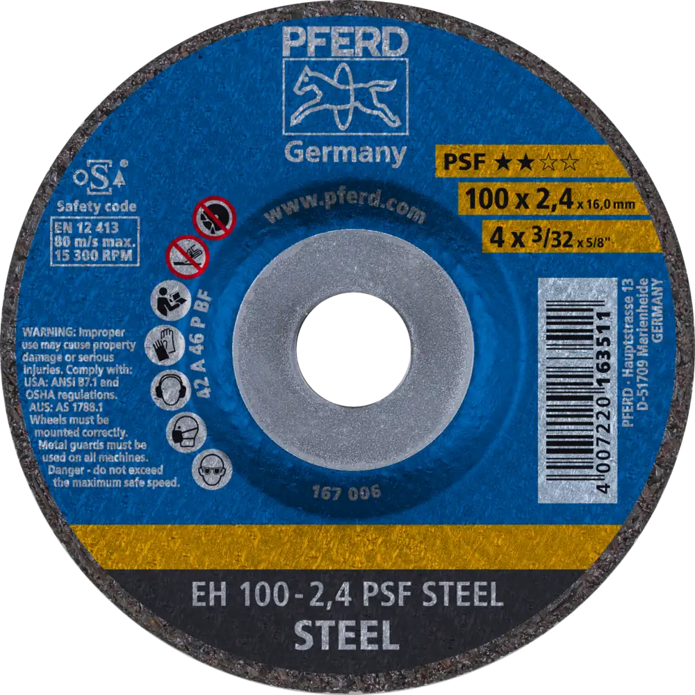 Pferd Tools PFERD TOOLS Trennscheibe EH 100x2,4x16 mm gekröpft Universallinie PSF STEEL für Stahl-1 Product picture Primär-Darstellung